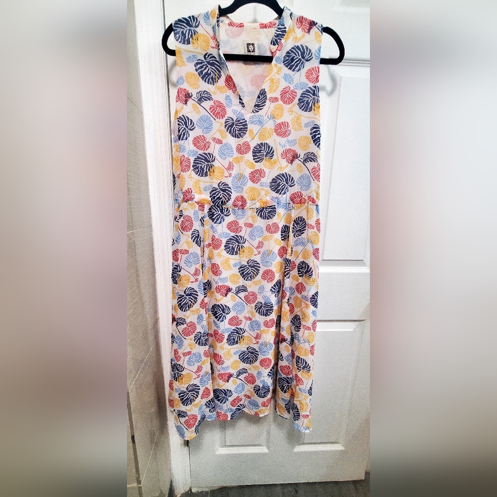Anne Klein Womens White Multi Floral Sleeveless Pockets A line Dress